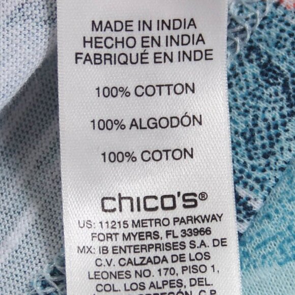 Chico’s Size 3 Blue Tropical Floral Tee Short Sleeve Pocket Cotton Top - Picture 6 of 8